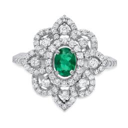 Platinum Setting with 0.40ct Emerald and 0.77ct Diamond Ladies Ring