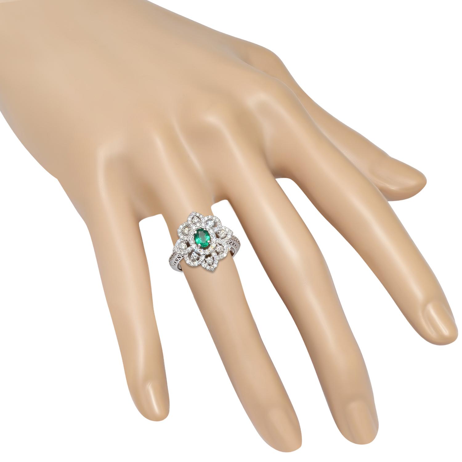 Platinum Setting with 0.40ct Emerald and 0.77ct Diamond Ladies Ring