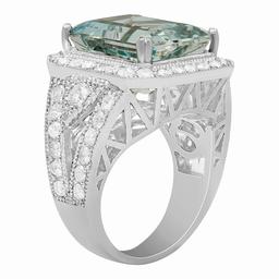 14k White Gold 9.65ct Aquamarine 2.12ct Diamond Ring