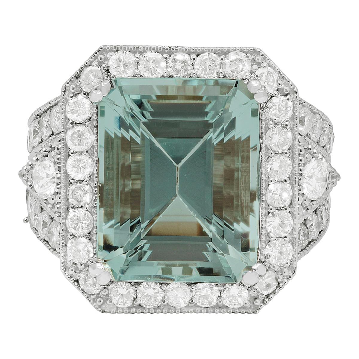 14k White Gold 9.65ct Aquamarine 2.12ct Diamond Ring