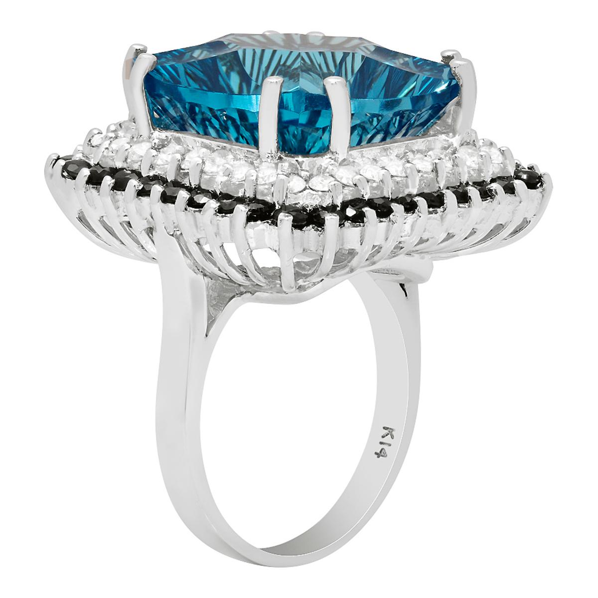 14k White Gold 21.01ct Blue Topaz 1.56ct Blue Sapphire 0.79ct Diamond Ring