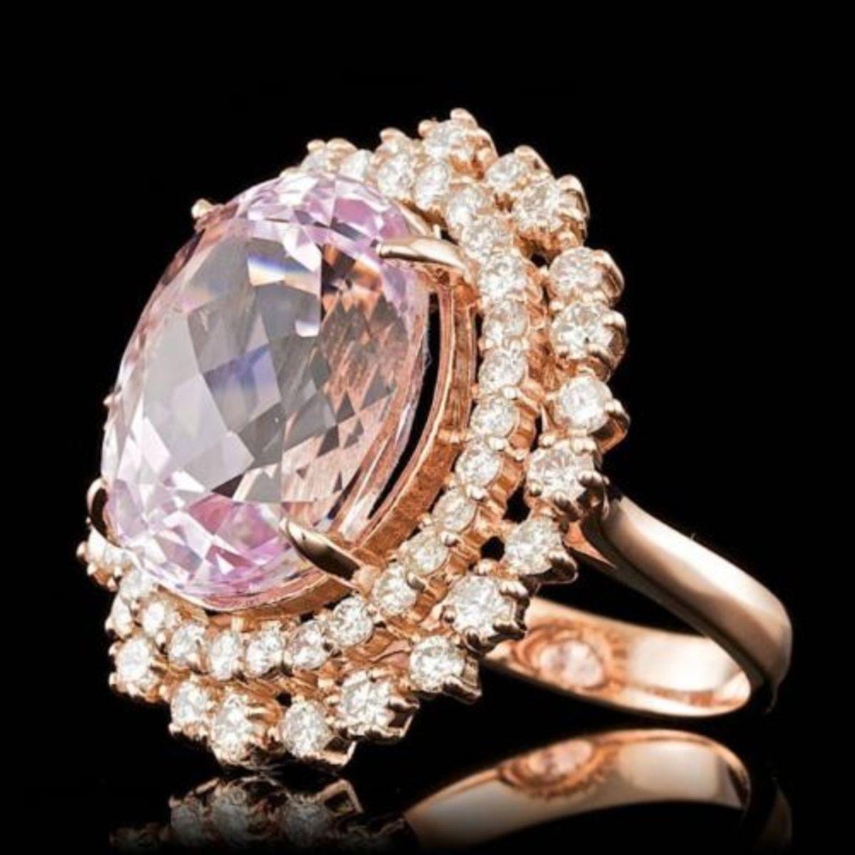 14K Rose Gold 13.72ct Kunzite and 1.86ct Diamond Ring