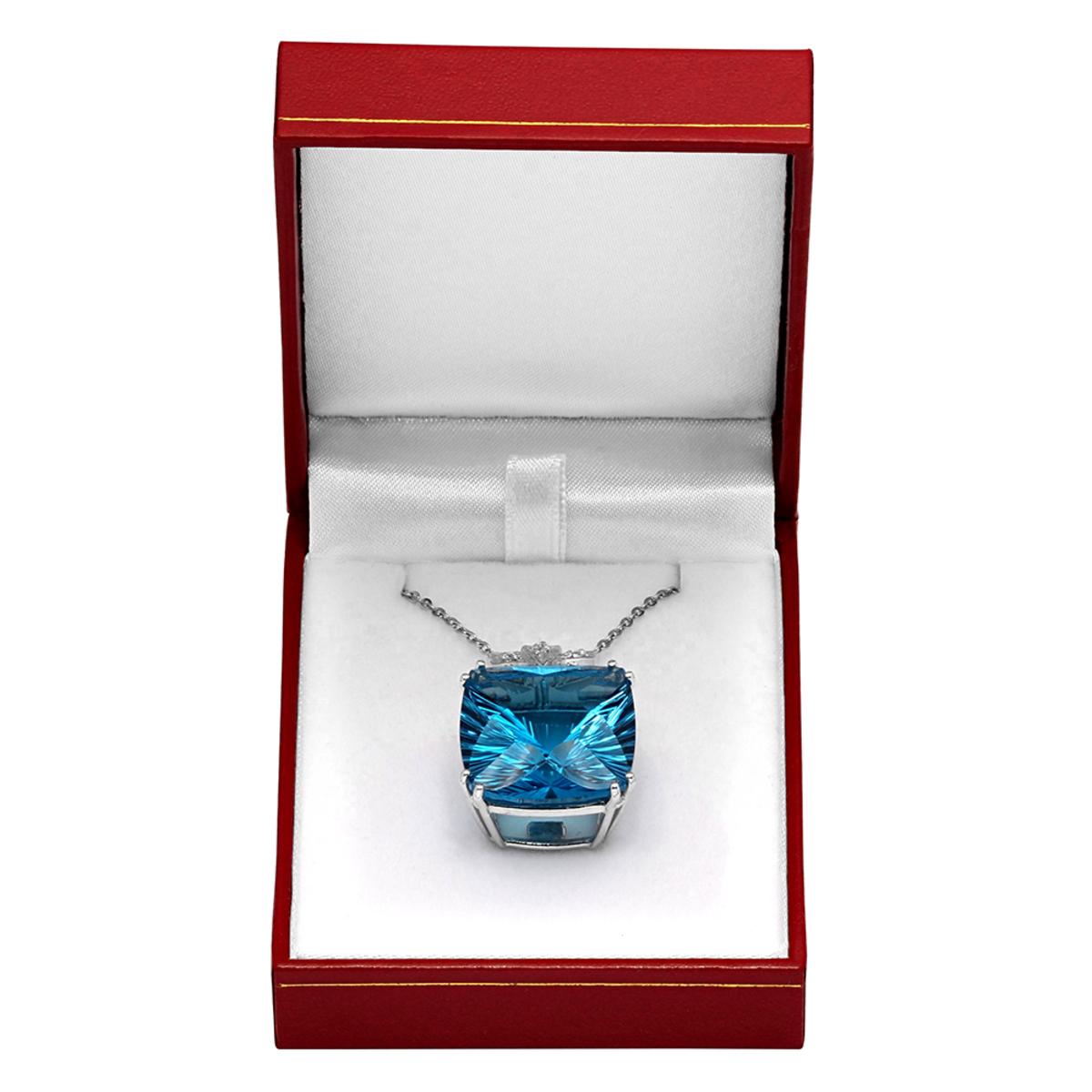 14k White Gold 49.15ct Blue Topaz 0.19ct Diamond Pendant