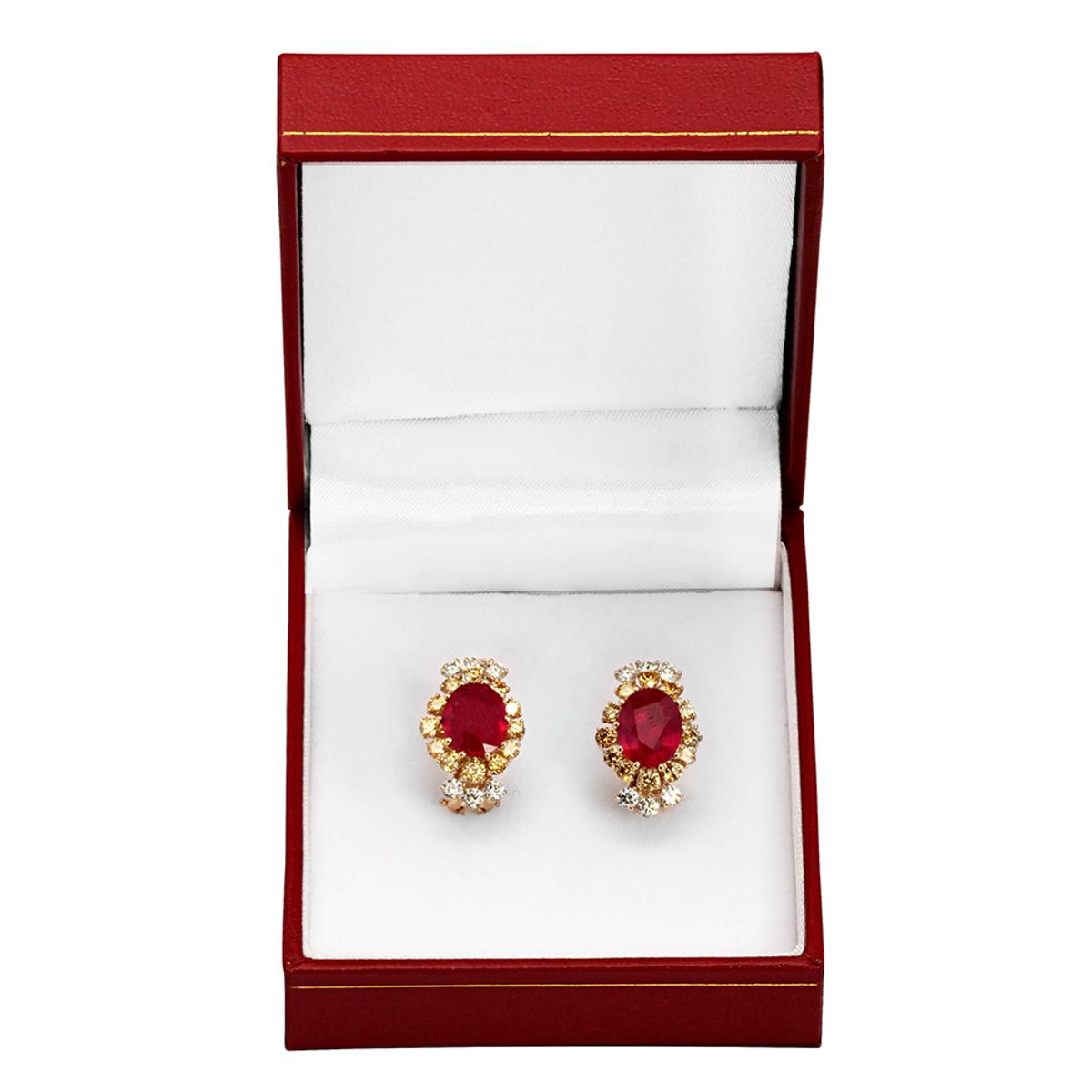 14k Yellow Gold 5.71ct Ruby 0.72ct & 1.56ct Diamond Earrings