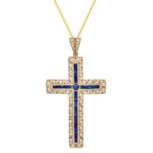 14K White Gold Setting with 2.40ct Sapphire and 0.52ct Diamond Cross Pendant