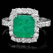 14K White Gold 3.62ct Emerald and 0.80ct Diamond Ring