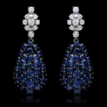 14K Black and White Gold 7.04ct Sapphire and 0.72ct Diamond Earrings