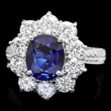 14K White Gold 2.38ct Sapphire and 2.12ct Diamond Ring
