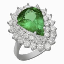 14k White Gold 4.92ct Emerald 2.66ct Diamond Ring