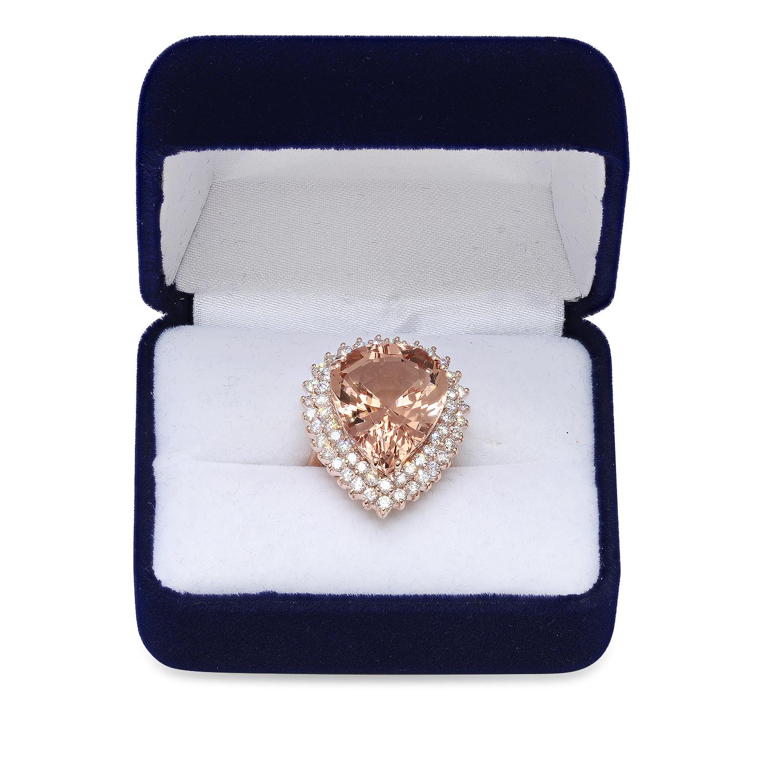 14K Rose Gold with 17.40ct Morganite and 2.36ct Diamond Ladies Ring