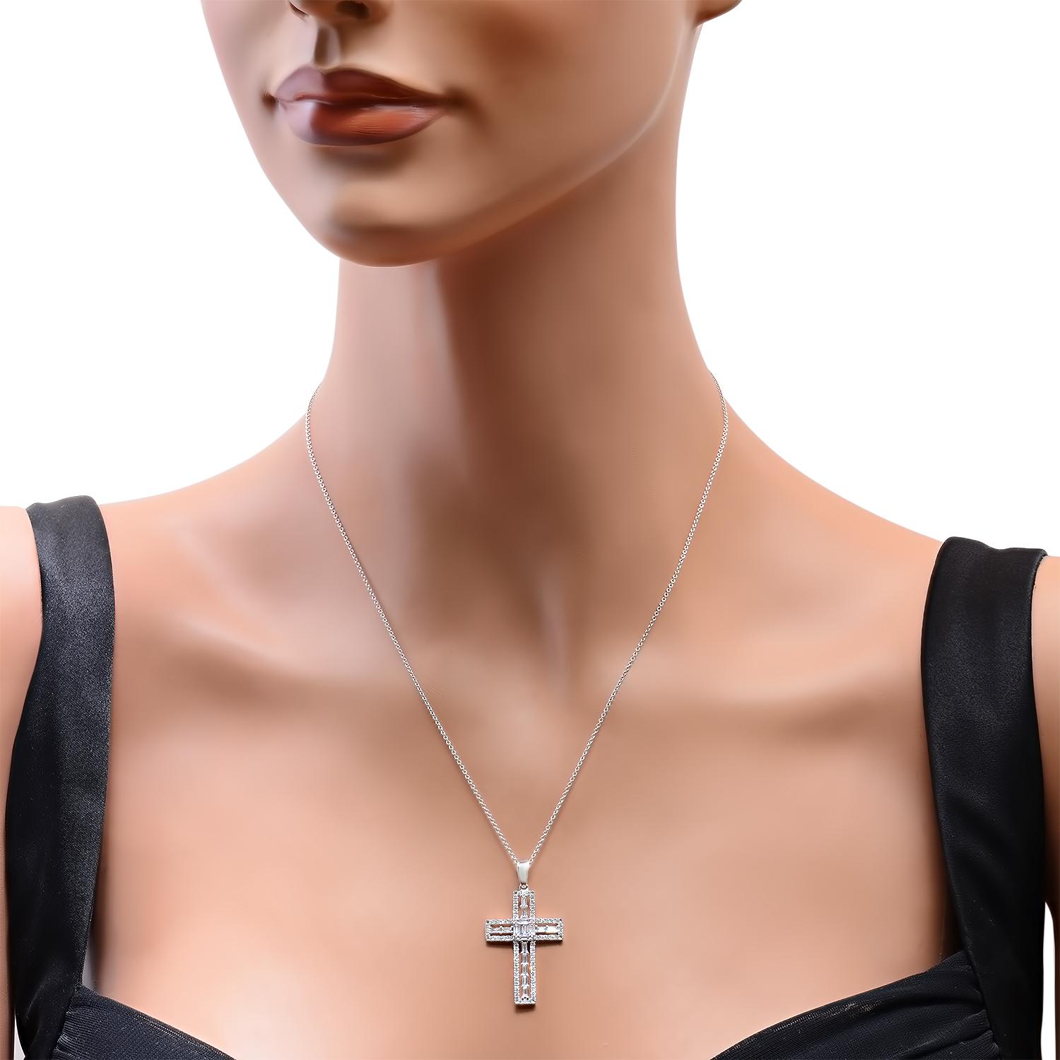 18K White Gold Setting with 0.73ct Diamond Cross Pendant