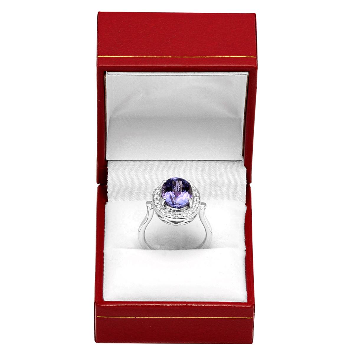 14k White Gold 5.61ct Tanzanite 0,32ct Diamond Ring