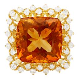 14k Yellow Gold 12.62ct Citrine 0.97ct Diamond Ring