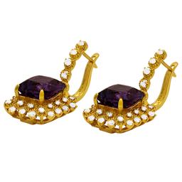 14k Yellow Gold 11.50ct Amethyst 1.25ct Diamond Earrings