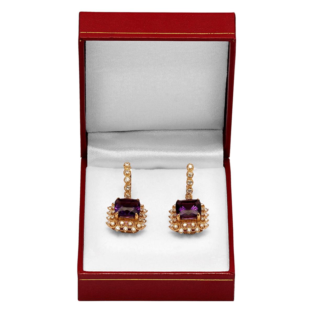 14k Yellow Gold 11.50ct Amethyst 1.25ct Diamond Earrings