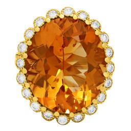 14k Yellow Gold 16.12ct Citrine 1.08ct Diamond Ring