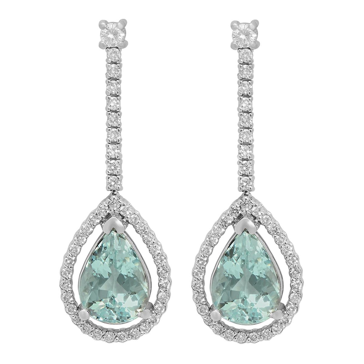 14k White Gold 6.95ct Aquamarine 0.88ct Diamond Earrings