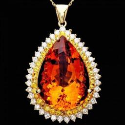 14K Gold 37.13ct Citrine 1.47ct Sapphire and 1.90ct Diamond Pendant