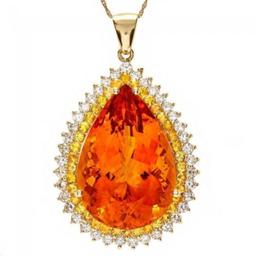 14K Gold 37.13ct Citrine 1.47ct Sapphire and 1.90ct Diamond Pendant