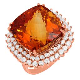 14k Rose Gold 28.90ct Citrine 2.09ct Diamond Ring