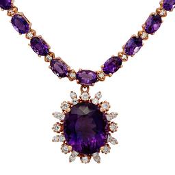 14k Rose Gold 31.14ct Amethyst 2.47ct Diamond Necklace