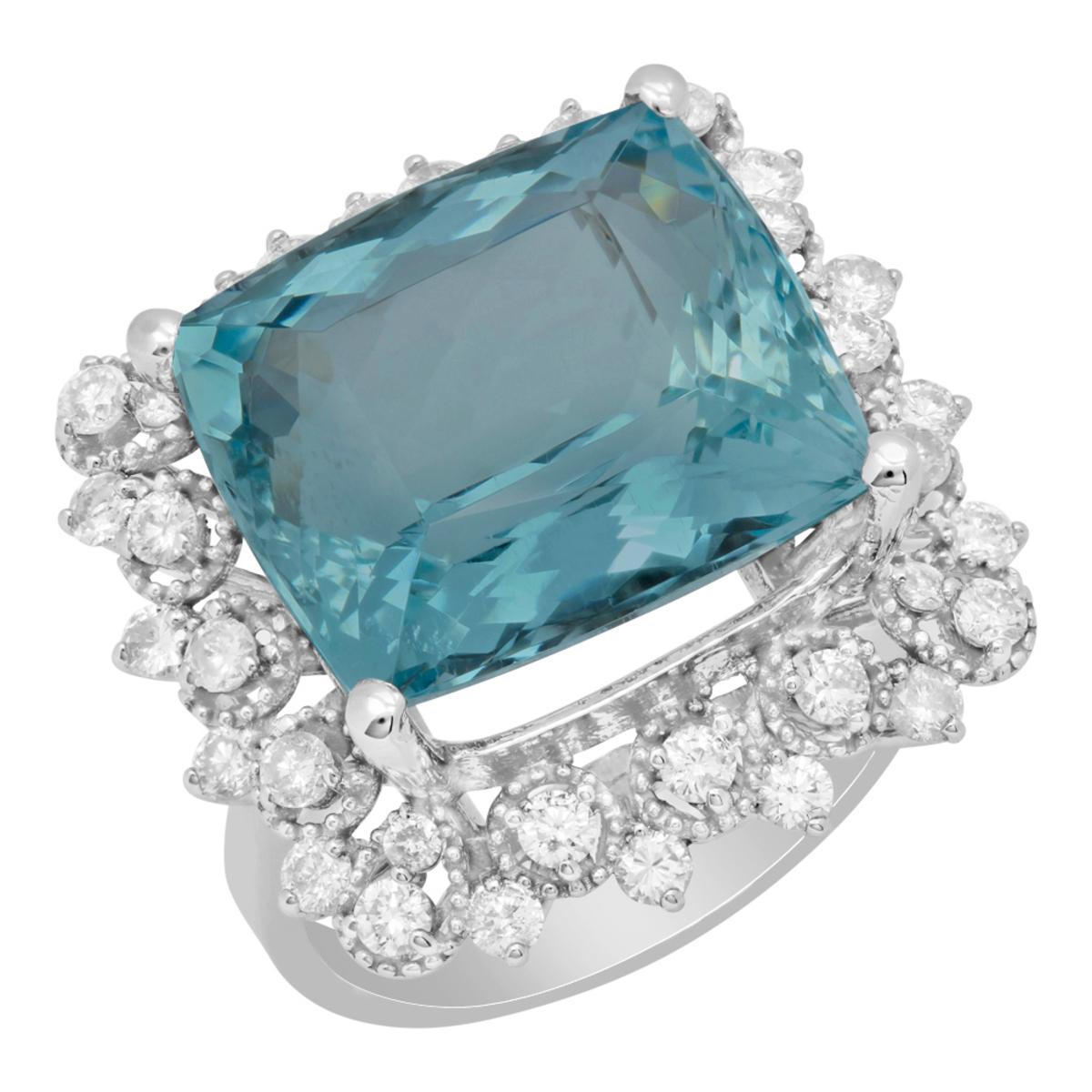 14k White Gold 12.51ct Aquamarine 0.98ct Diamond Ring