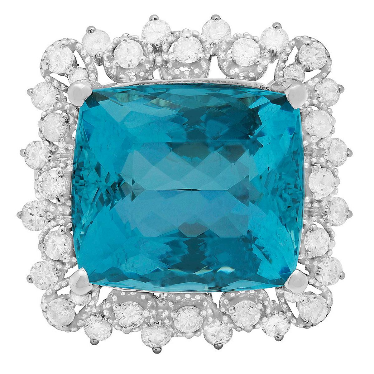 14k White Gold 12.51ct Aquamarine 0.98ct Diamond Ring