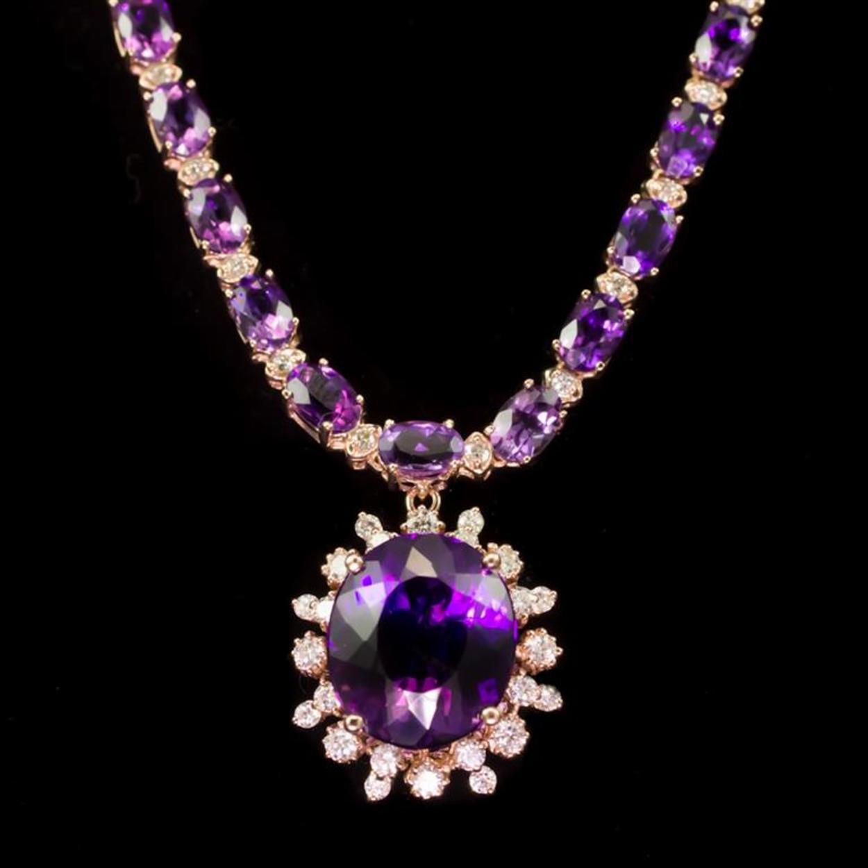 14K Gold 30.86ct Amethyst 2.52ct Diamond Necklace