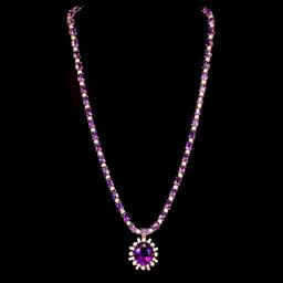 14K Gold 30.86ct Amethyst 2.52ct Diamond Necklace