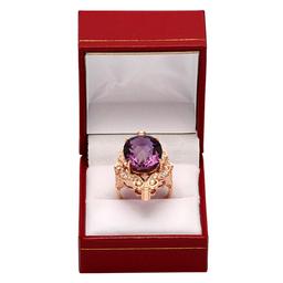 14k Rose Gold 17.84ct Amethyst 1.12ct Diamond Ring