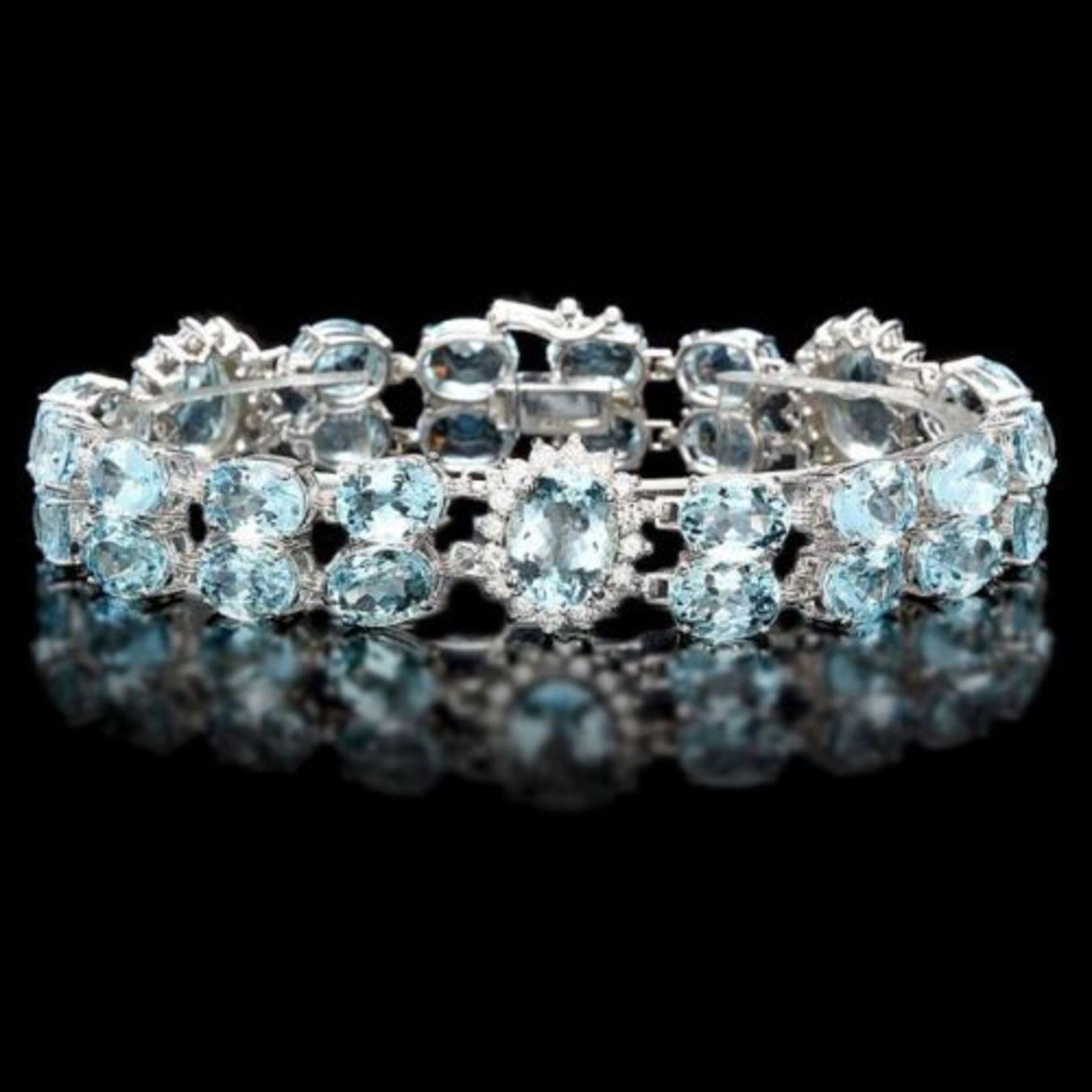 14K Gold 39.92ct Aquamarine 1.89ct Diamond Bracelet