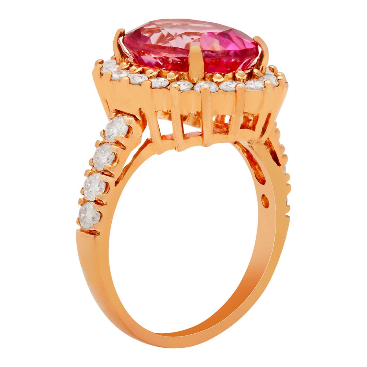 14k Rose Gold 5.96ct Pink Topaz 1.10ct Diamond Ring