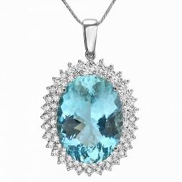 14K Gold 20.72ct Aquamarine 2.16ct Diamond Pendant