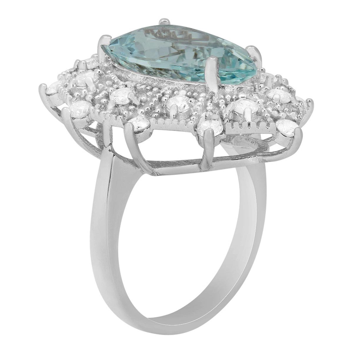 14k White Gold 5.03ct Aquamarine 1.03ct Diamond Ring