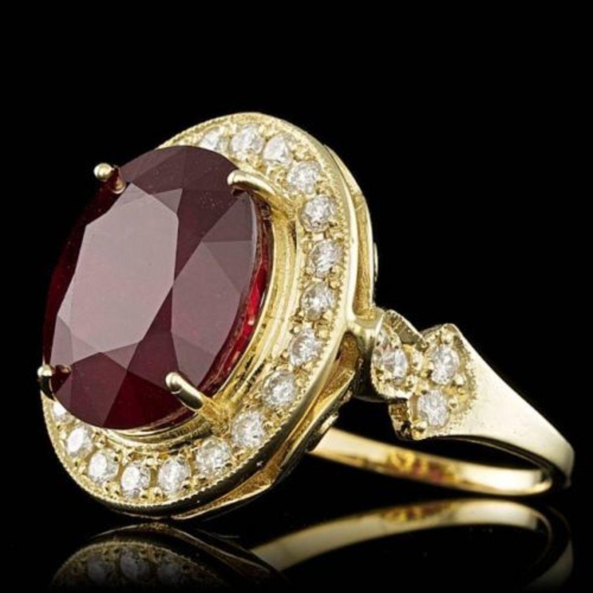 14K Yellow Gold 11.93ct Ruby and 0.97ct Diamond Ring