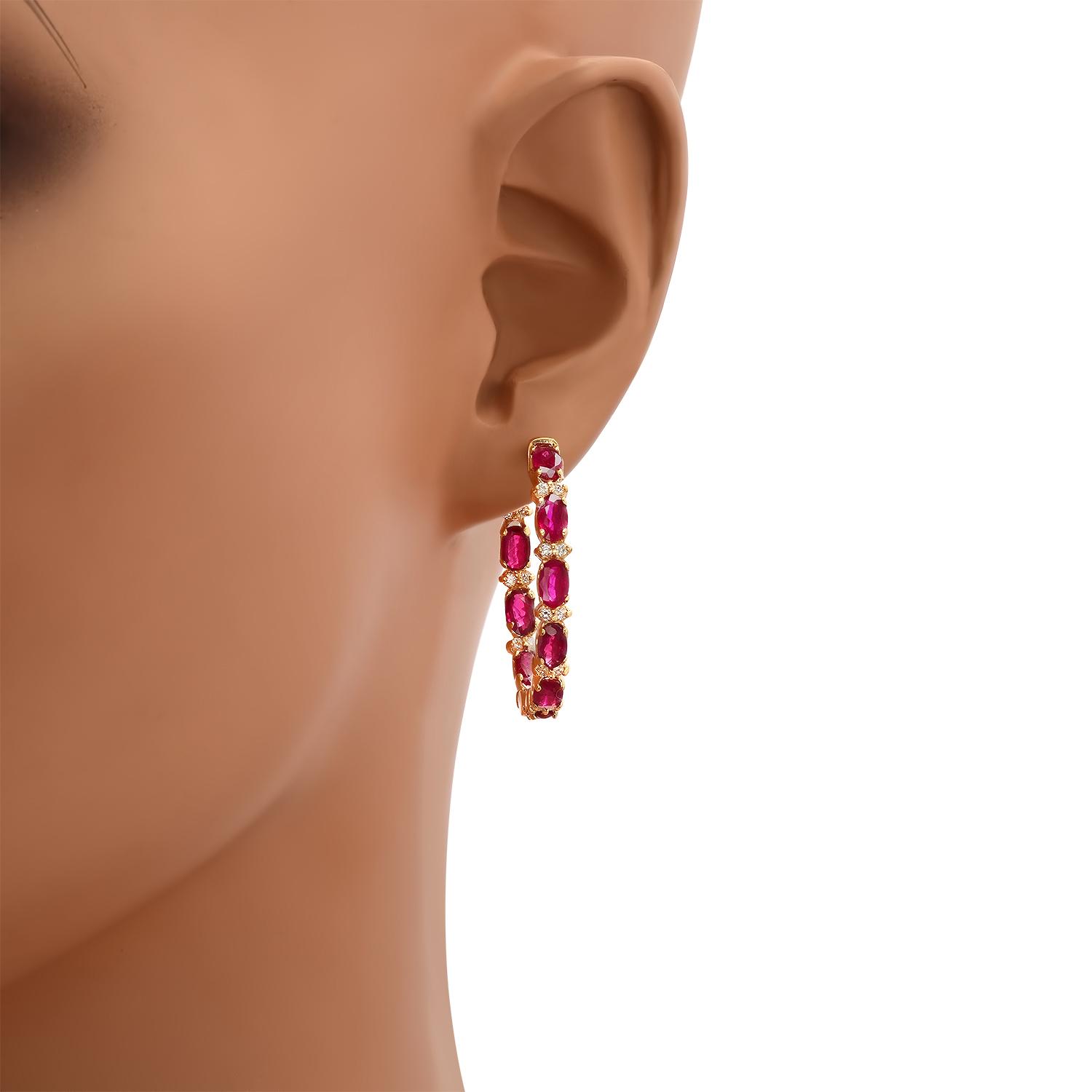 14K Yellow Gold Setting with 5.87ct Ruby and 0.35ct Diamond Earrings