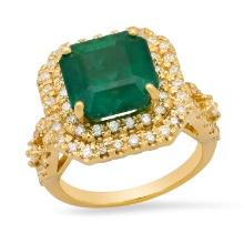 14K Yellow Gold 6.00ct Emerald and 1.08ct Diamond Ring