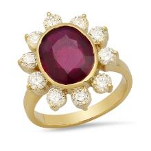 14K Yellow Gold with 7.50ct Ruby and 1.58ct Diamond Ring