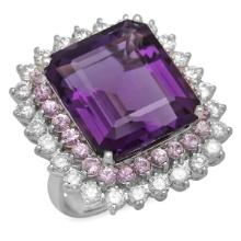 14K White Gold 20.26ct Amethyst 2.01ct Pink Sapphire and 2.43ct Diamond Ring