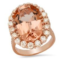 14K Rose Gold with 13.35ct Morganite and 1.84ct Diamond Ladies Ring