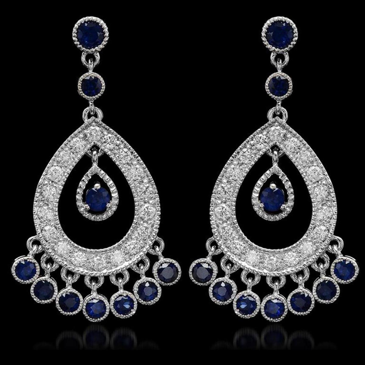 14K Gold 3.24ct Sapphire 1.45ct Diamond Earrings