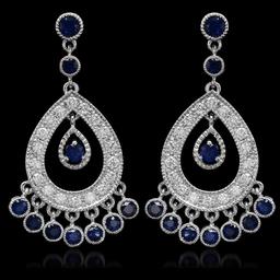 14K Gold 3.24ct Sapphire 1.45ct Diamond Earrings