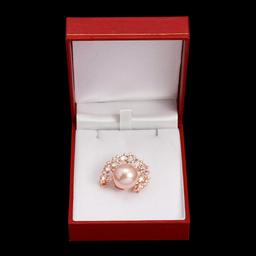 14k Rose Gold 15mm South Sea Pearl 2.20ct Diamond Brooch