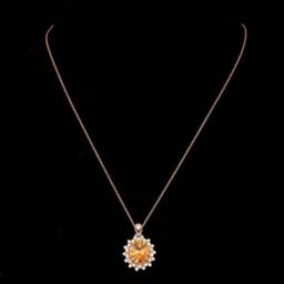 14K Yellow Gold Citrine and Diamond Pendant