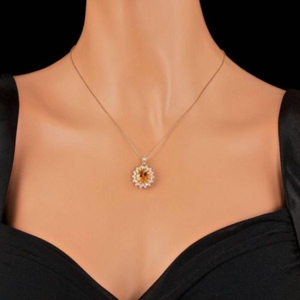 14K Yellow Gold Citrine and Diamond Pendant