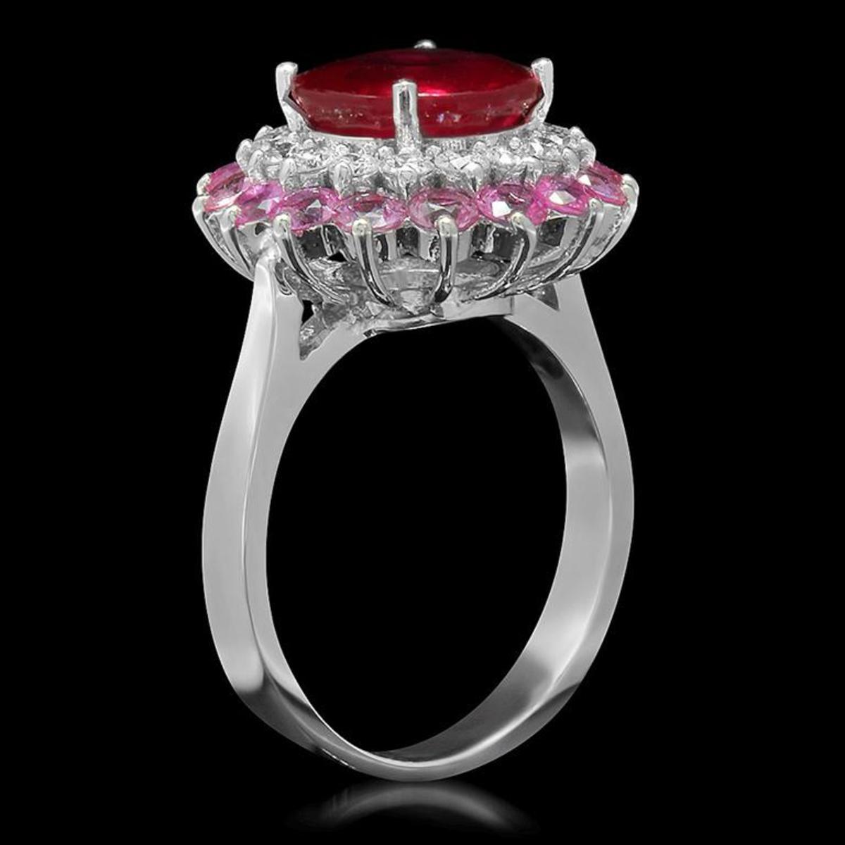 14K White Gold 3.0ct Ruby 2.13ct Sapphire and 0.58ct Diamond Ring