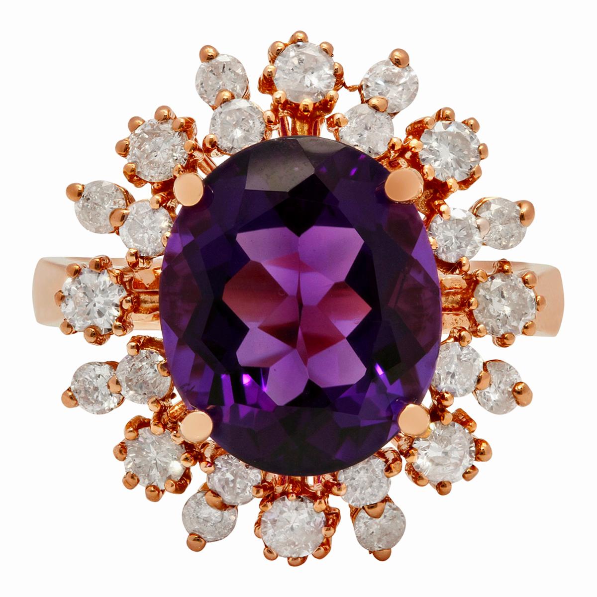 14k Rose Gold 4.41ct Amethyst 1.06ct Diamond Ring