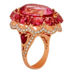 14k Rose Gold 23.44ct Pink Topaz 14.21ct Pink Tourmaline 2.23ct Diamond Ring