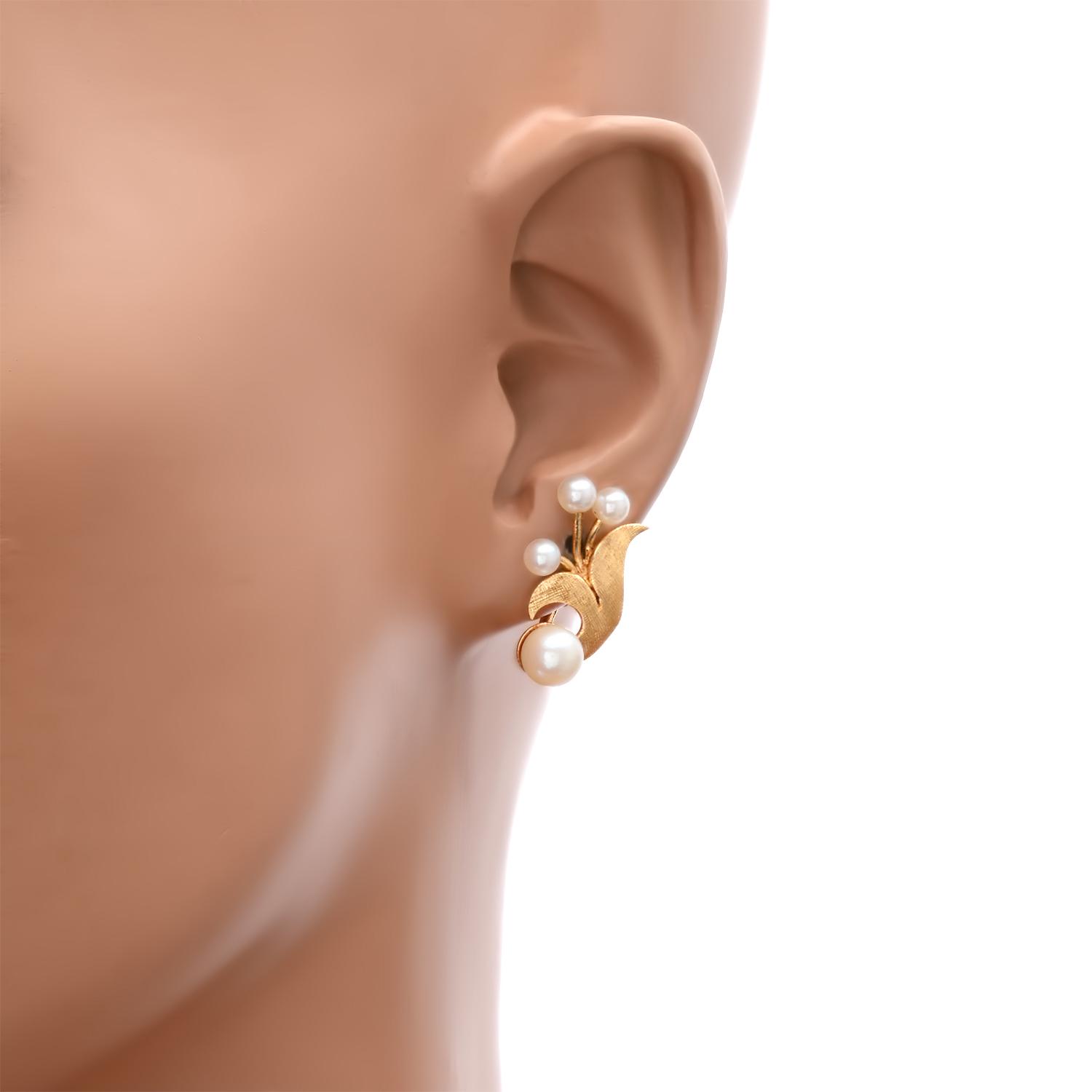 14K Yellow Gold Setting with White Pearl Clip Back Earrings