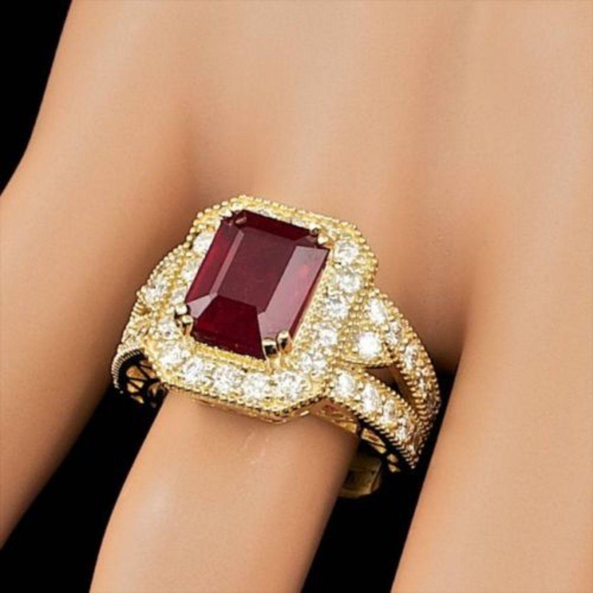 14K Yellow Gold 5.13ct Ruby and 1.47ct Diamond Ring